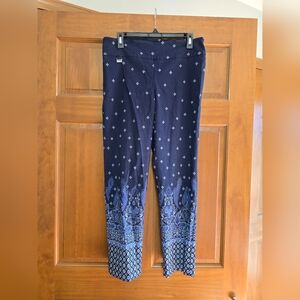 Lisette L Montréal Navy Blue Patterned Leggings with Paisley Hem
